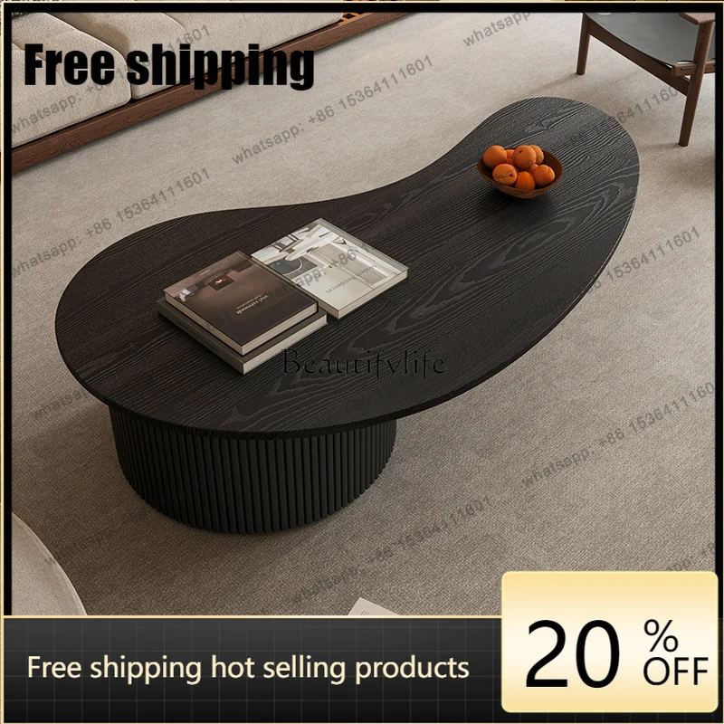 HJ Medieval Style Solid Wood Coffee Table Living Room Advanced Sense Wabi Sandy Wind Smoke Color Ash Wood Tea Table
