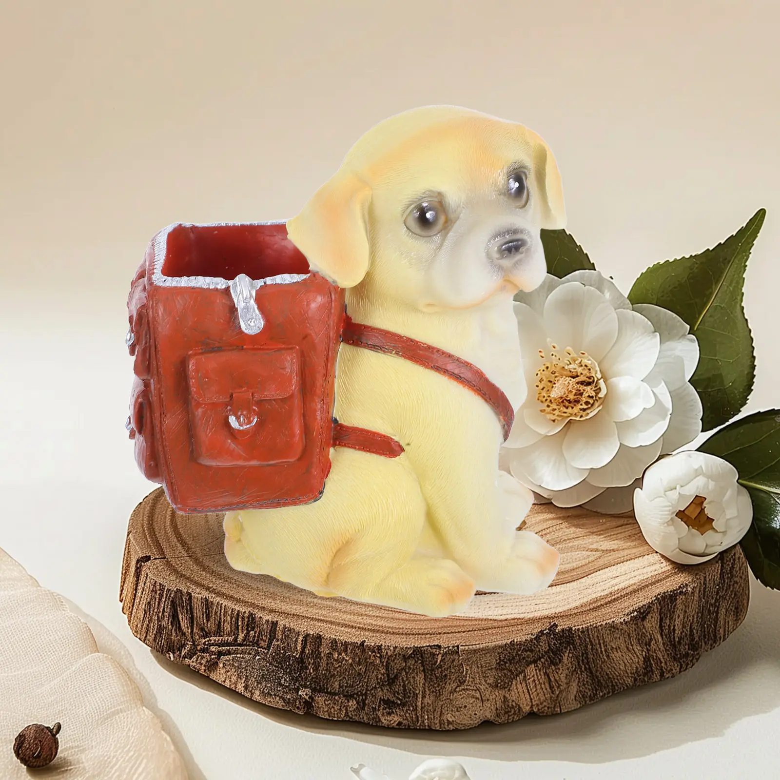 Puppy Pen Holder Resin Dog Pencil Organizer for Desk Cute Animal Container Home Office Decor