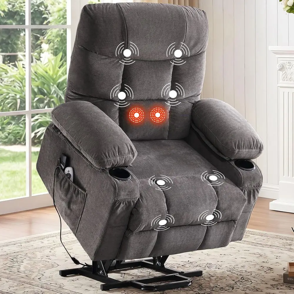 

Luxury Recliner Chair with Vibration Massage, Lumbar Heating, Cup Holders, and USB Charging for Elderly Comfort