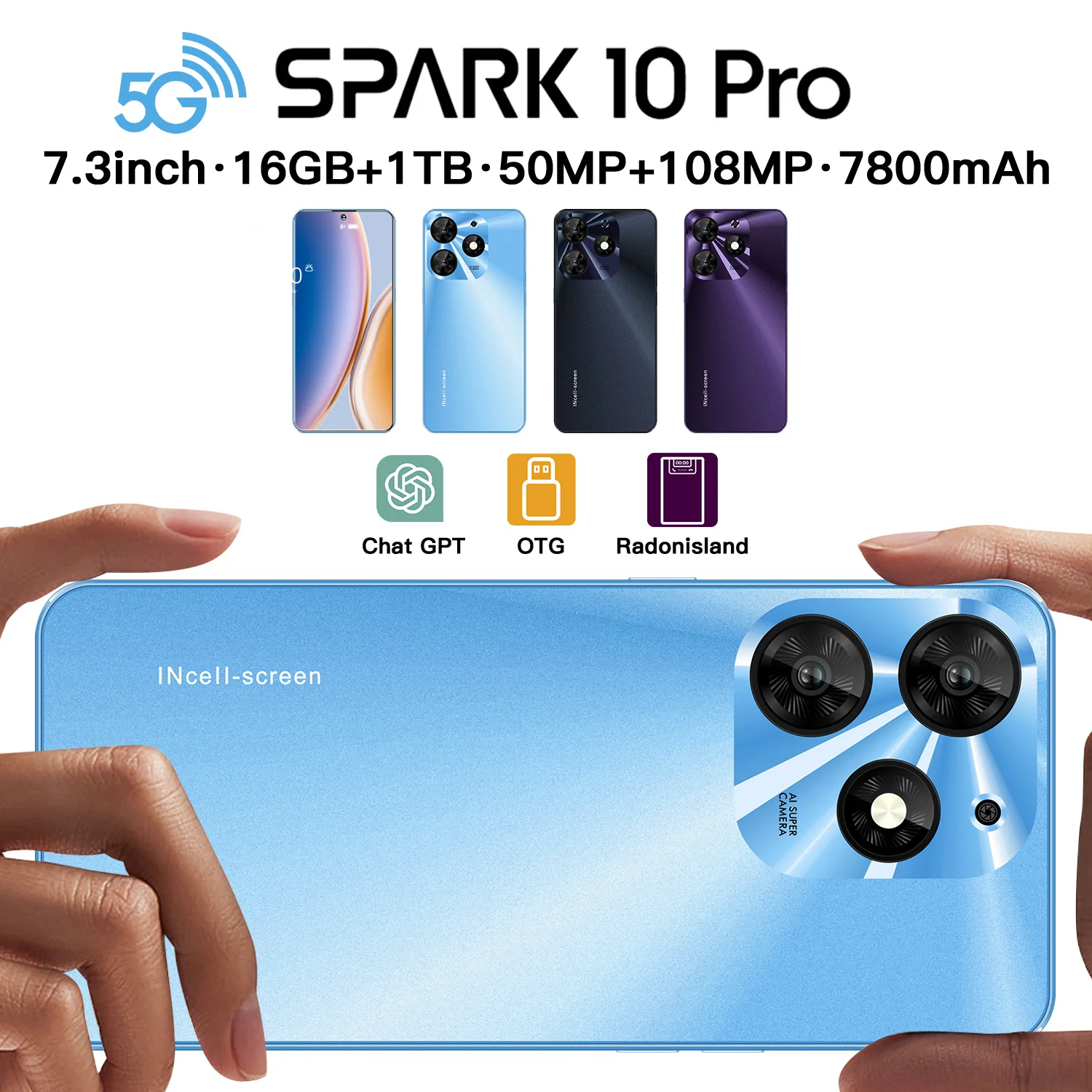 2025 New Spark 10 Pro Smartphone Original 7.3 Inch Celulares Android Moblie Phone Unlocked 5G Dual Sim Global Version Cellphones