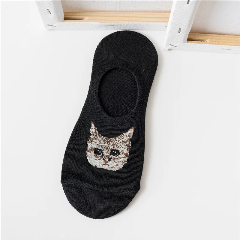 5 أزواج من جوارب قصيرة غير مرئية برأس قطة داكنة للربيع والصيف والخريف كارتونية مضادة للسقوط، جوارب قصيرة يابانية لطيفة وطازجة منخفضة القمة
