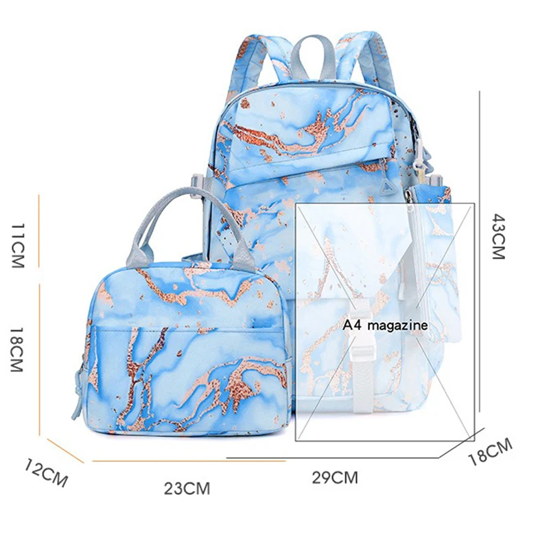 3 個セットステッチピンクバックパックランチバッグリュックサックカラフルなスクールバッグガールボーイ学生ファッションティーンエイジャーランドセルギフトセット