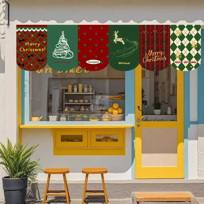 VIKAMA Christmas Triangle Hanging Flag Short Curtain Home Doors and Windows Kitchen Party Scene Decoration Half Curtain