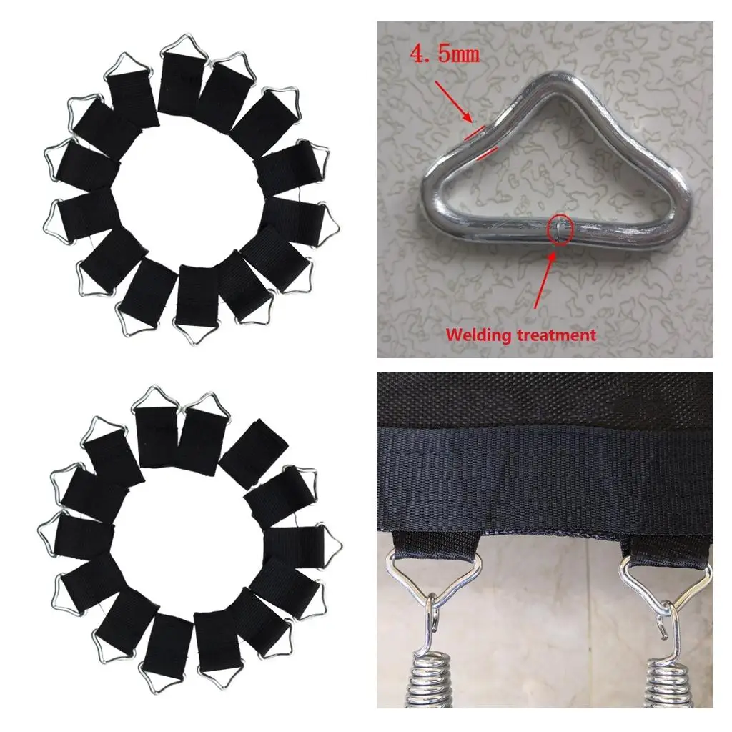 Heavy Duty Trampoline Triangle V Rings Silver Black Buckle Loop Strap Mat Net Hook Repair Fixing for Garden Play