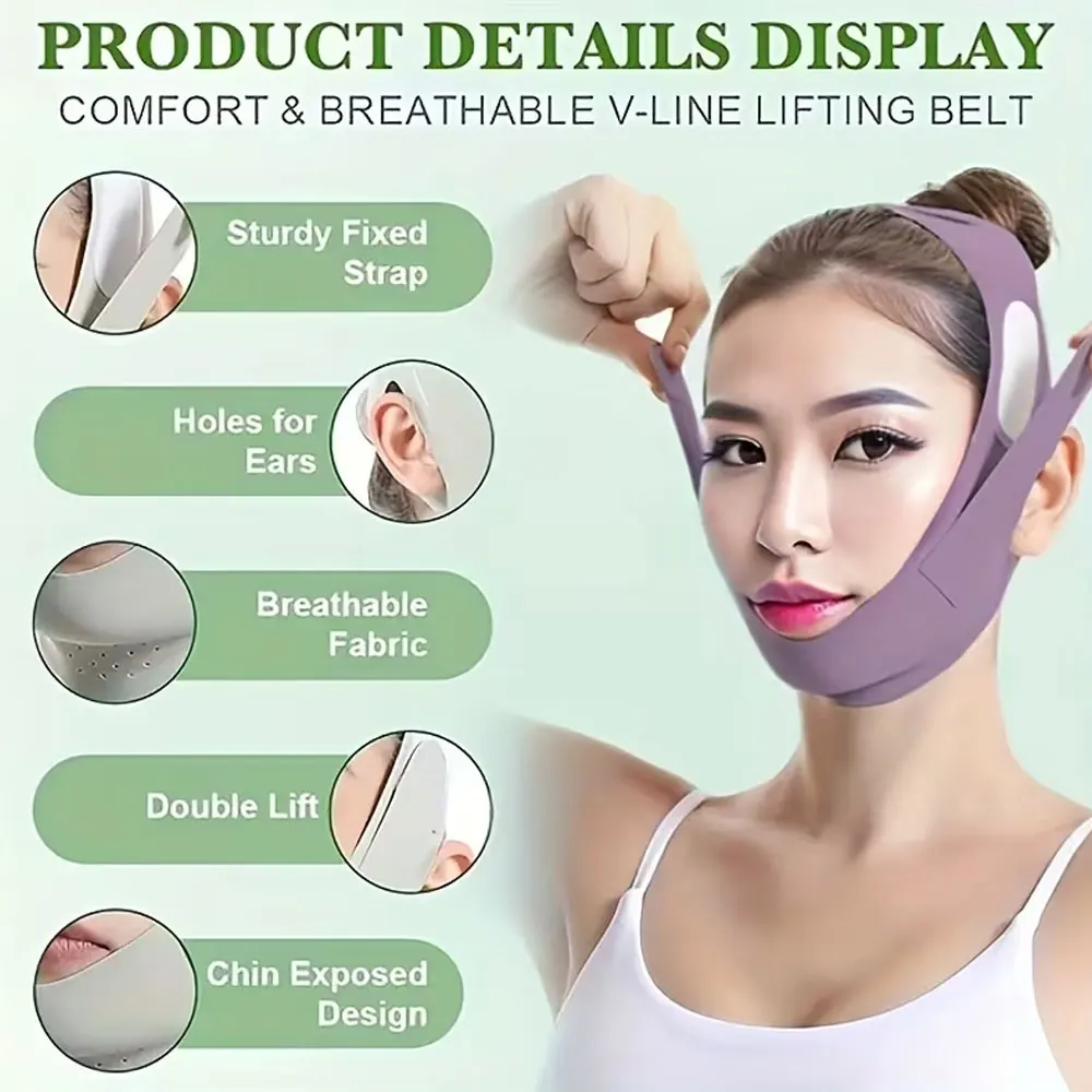 Película Reutilizable en Forma de V para Lifting Facial - Reductor Transpirable de Papada y Levantamiento de Mandíbula, Vendaje Reafirmante en Lavanda Beige Claro, Dispositivo Facial Refrescante Sin Fragancia, Masajeador para el Cuidado de la Piel, Diseño