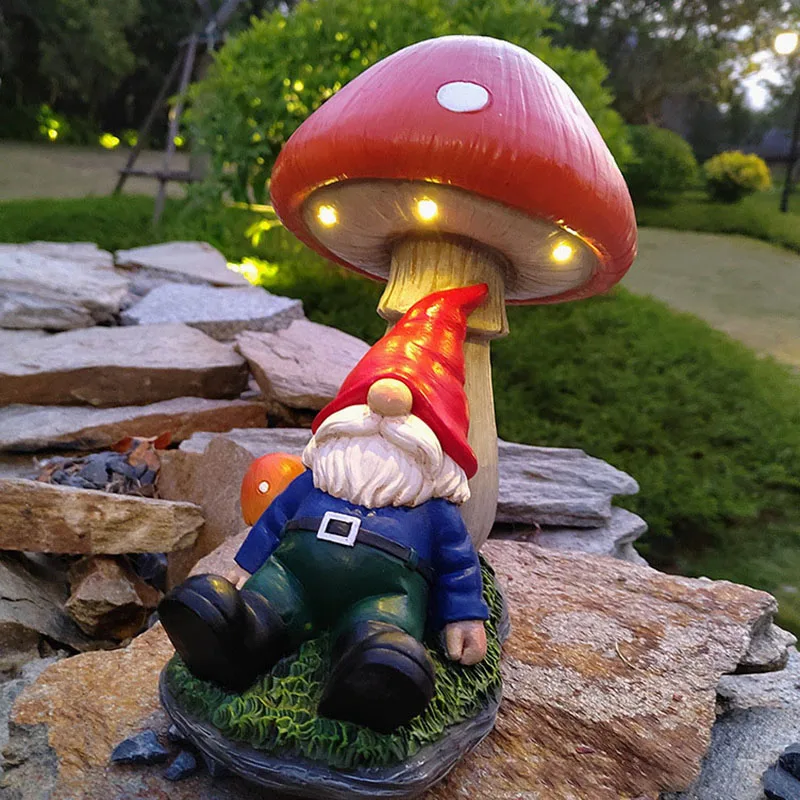 

Mushroom Dwarf Elf Decorative Figurines Solar LED Light Garden Statues Courtyard Sculpture Figurines Home Decoration Accessories