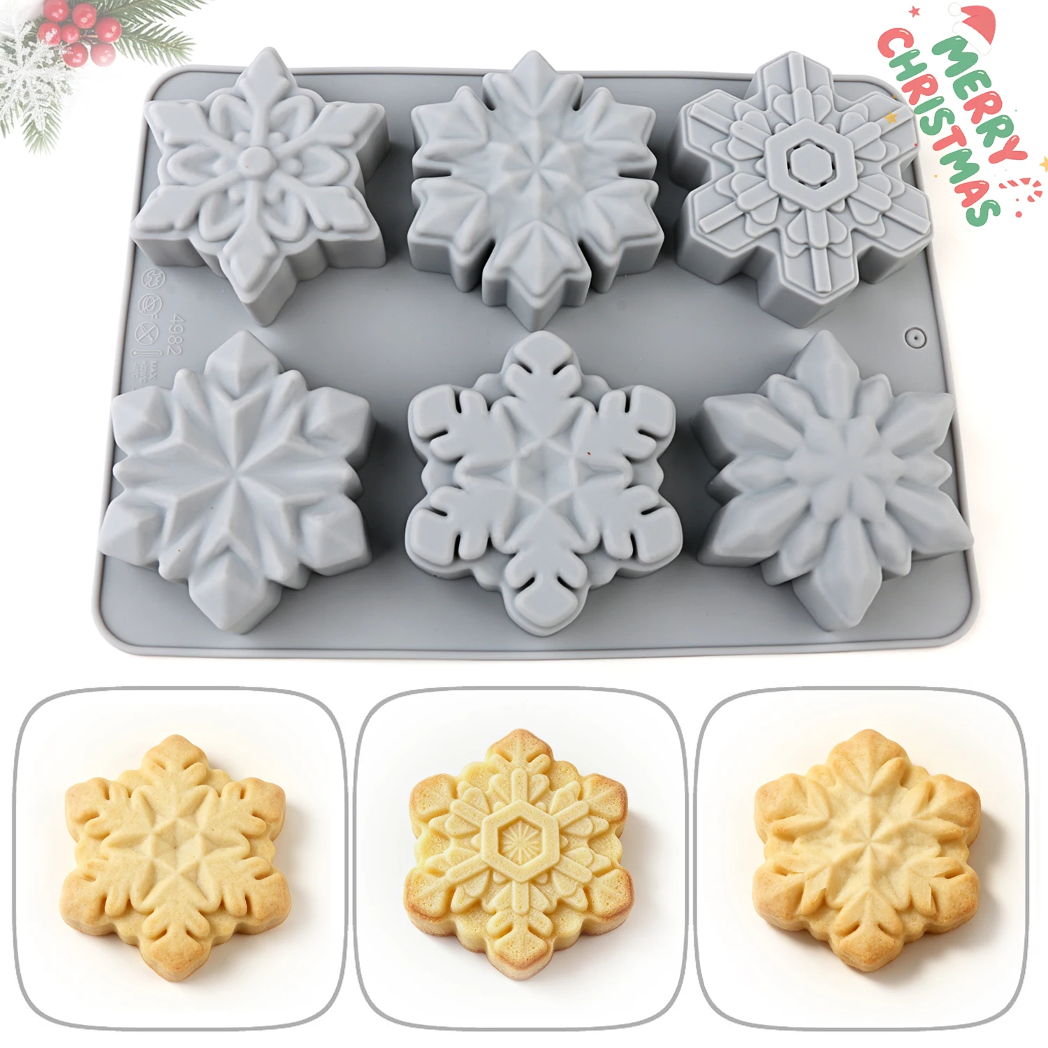 A Christmas snowflake silicone mold, non-stick and easy to demold, made of food-grade silicone, can be used to make cupcakes, Christmas decorations, chocolates, and other baked goods, suitable for beginners DIY, Christmas baking gifts, and home baking
