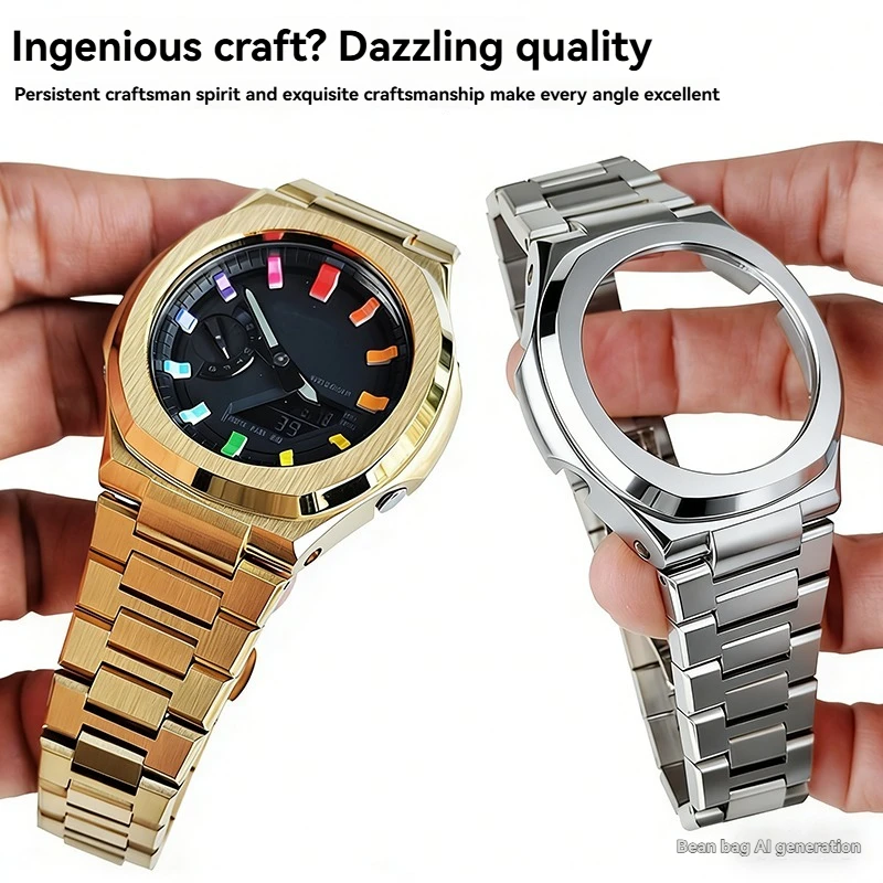 New Stainless Steel Case for Casio GA-2100 Mod Kits Modification Kit Metal Bezel Stainless Steel Band for GA2110 GAB2100