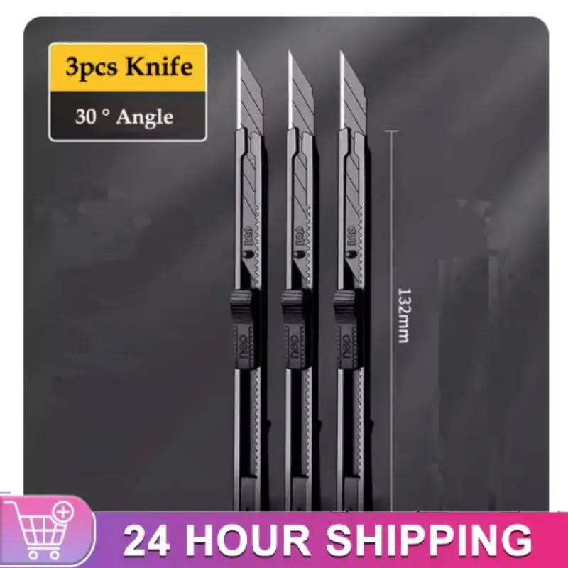 

9mm Sharp 30 Degree Utility Knife Metal Stainless Steel Box Cutter SK5 Carbon Steel Black Blades Carton Paper Cutting