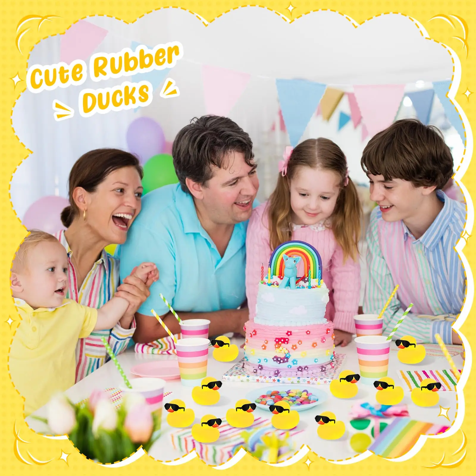 1-100pc Mini Rubber Ducks Set in Bulk with Sunglasses Float Squeak Tiny Ducks Rubber Duck Toy for Kids Party Birthday Supplies