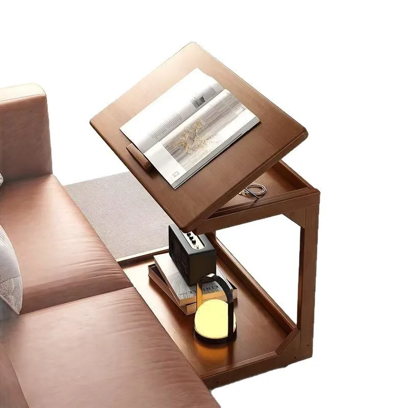 Small Movable Wooden End Table with Wheels Minimalist Nightstand for Sofa Bedside