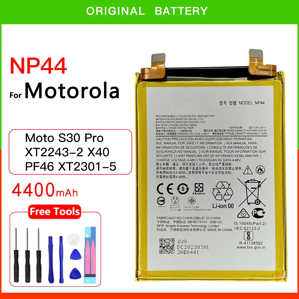 

100% Original Genuine 4400mAh NP44 For MOTOROLA moto S30pro s30 Pro XT2243-2 X40 XT2301-5 PF46 Batteries Batteria+ Kit Tools