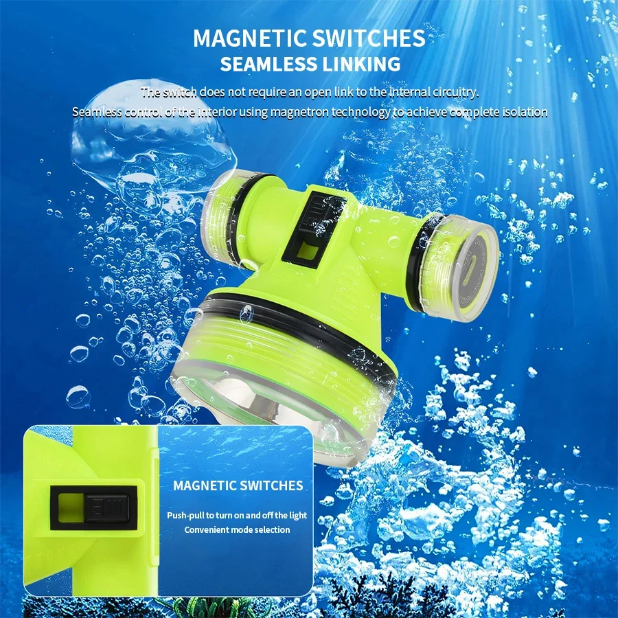 Portable Large Light Cup Rechargeable Diving Headlight Underwater IPX8 Waterproof Super Bright LED Diver Spearfishing Headlamp