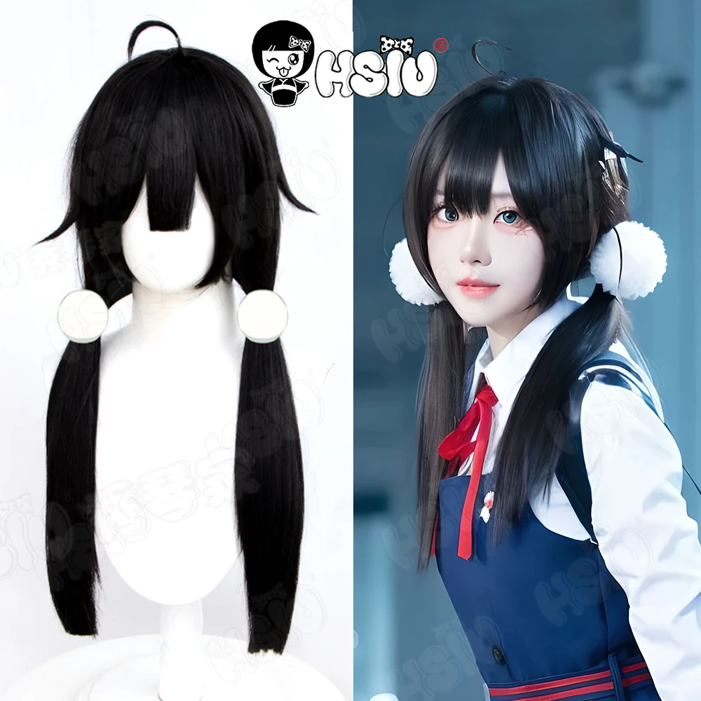 

Kitashirakawa Tamako Косплей Парик HSIU 60 СМ длинные черные волосы Термостойкий синтетический парик + шапочка для парика Аниме Tamako Market косплей парик