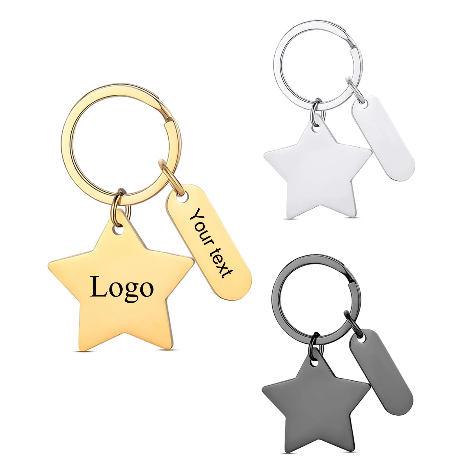 1Pc Personalized Stainless Steel Keychain Polished Blank Metal Star Charm Pendant Keychains For Engraving ID Tag Jewelry
