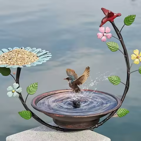 Solar Bird Bath,Deck Bath with Fountain,Metal Bubbler,Deck Mounted and Feeder,Balcony Bath,with Adjustable Heavy Duty Clamp