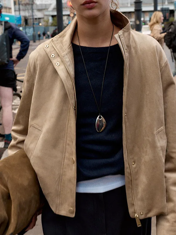 

Универсальная верхняя одежда из искусственной кожи с воротником-стойкой на молнии для женщин, осень 2021, модный тренд, европейский Sle, универсальные