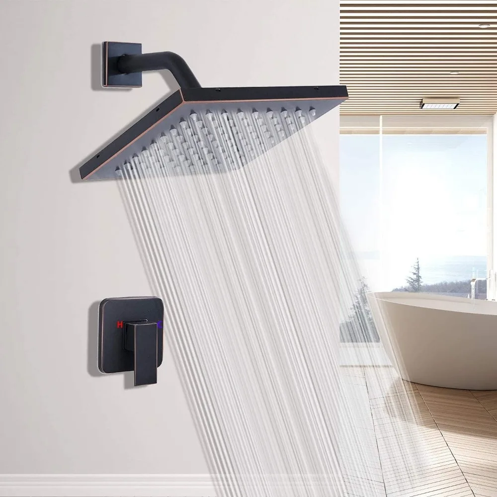 طقم حواف دش أحادي الوظيفة مع صمام خشن، لمسة نهائية برونزية مطلية بالزيت، مجموعة رأس دش الأمطار للحمام #3