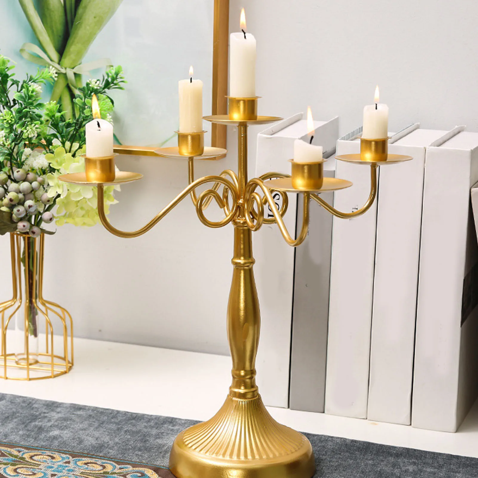 5 Arms Metal Candle Holder European Style Candelabra Wedding Candlestick Home Decor Vintage Dining Table Decor