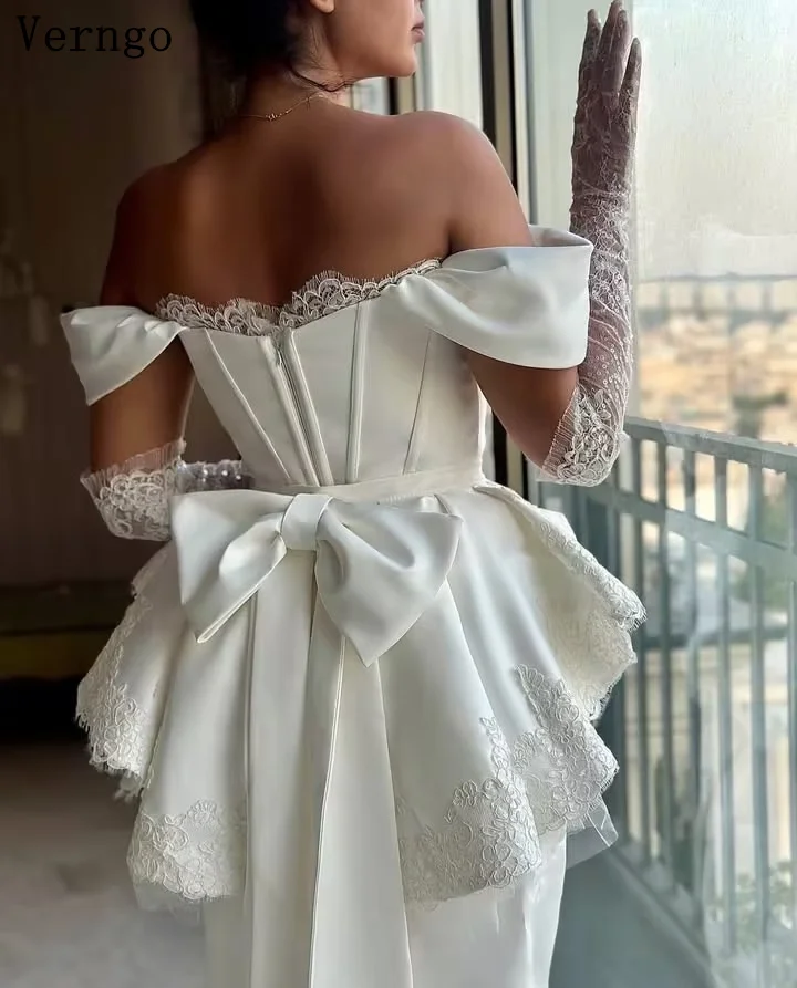 فستان زفاف Verngo lvory من الساتان قبالة الكتف حورية البحر مطوي فساتين العروس القوس الأميرة زي العرائس حسب الطلب