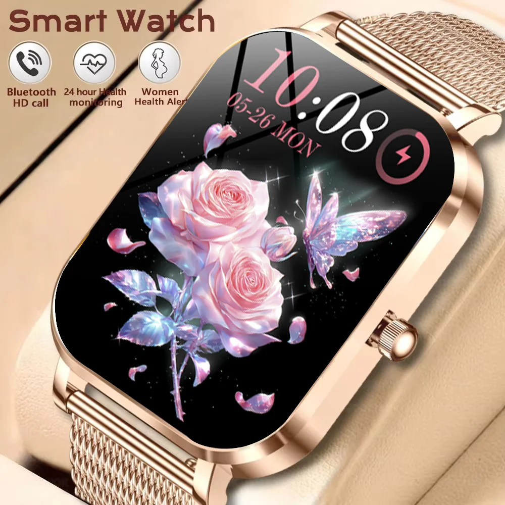 New Fashion Women Smart Watch 1.75inch Curved Screen Sport Bracelet BT HD Calling Clock IP68 Waterproof Diamond Case Smartwatch