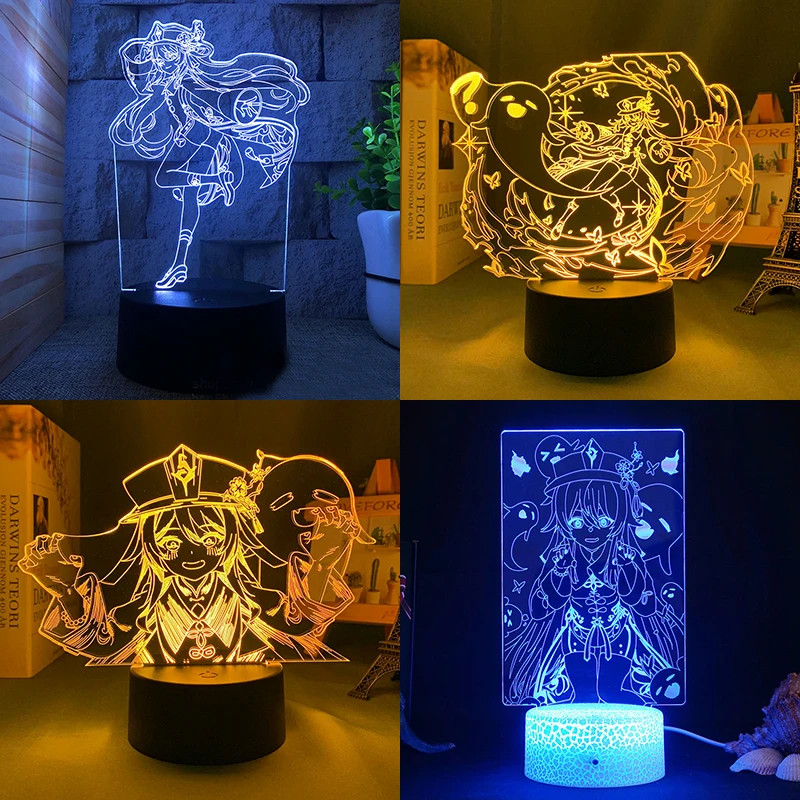 Genshin impact Hu Tao 3d led lamp for bedroom manga night lights anime action figure Decoration children Kawaii gift