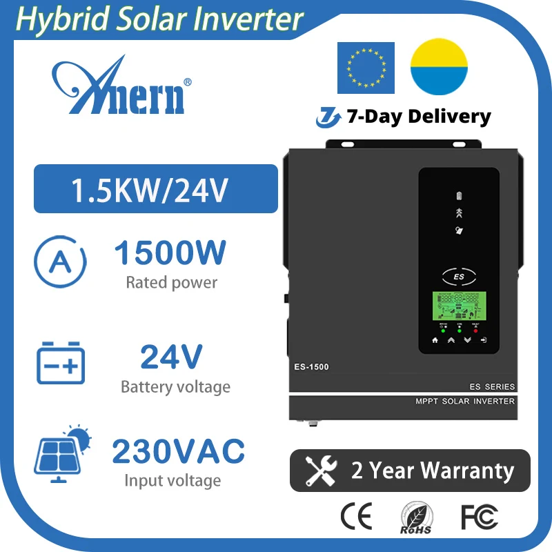 Inversor Solar híbrido Anern 1500W 1000W 24V 12V 220V onda sinusoidal pura MPPT 80A cargador Max PV 150Vdc entrada 1KW 1.5KW inversor doméstico