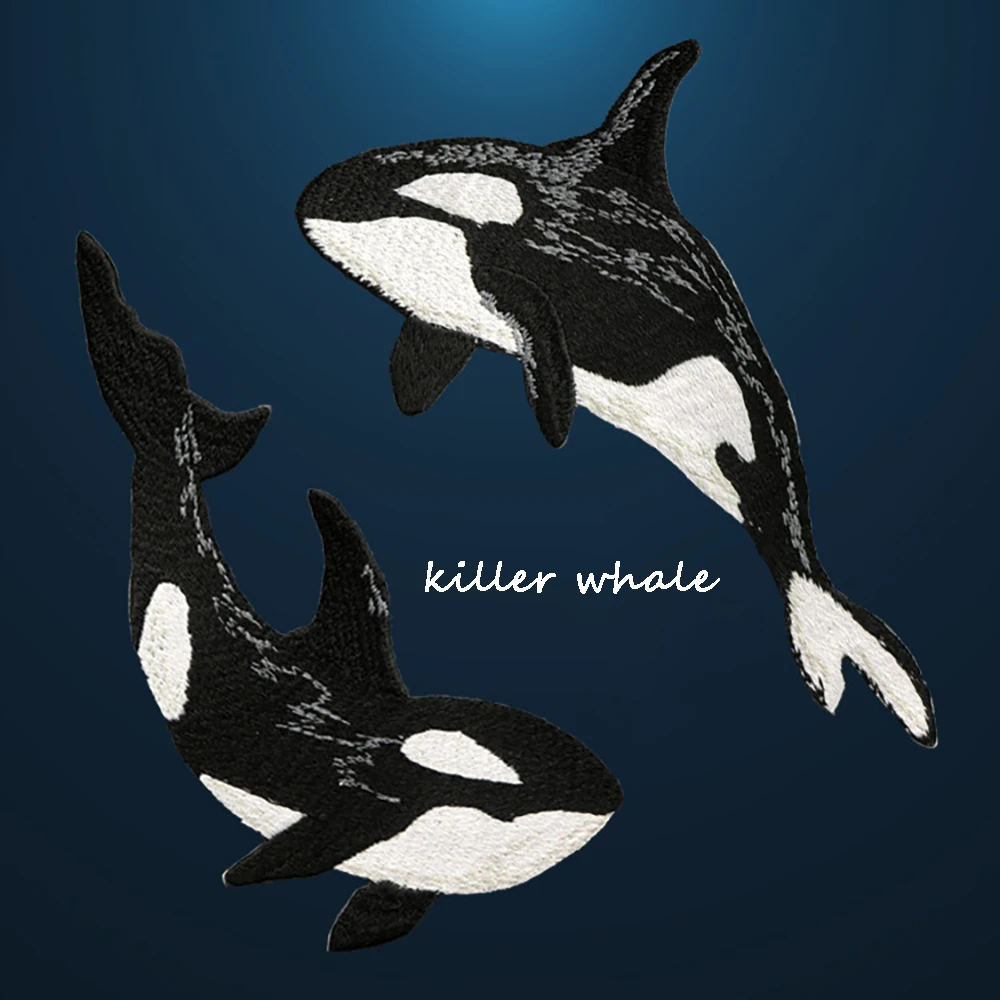 One Piece Orca Whale Symmetrischer großer Stickerei-Patch zum Aufbügeln, Applikation für Kleidung, DIY-Dekoration, selbstklebende Rückseite