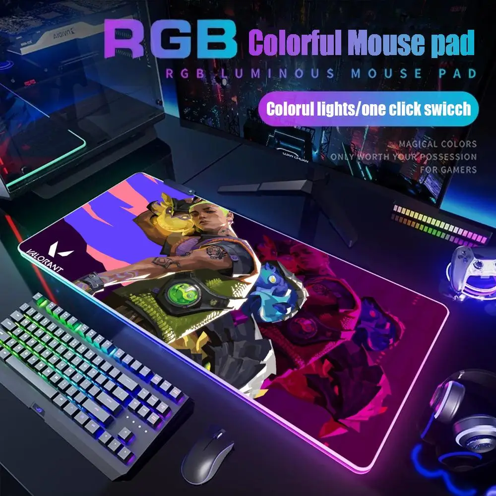 

VALORANT Gekko Mouse Pad Gamer Rgb Desk Mat Back Light Led Mousepad Setup Gaming Accessories Deskmat Big Mousepepad Backlight
