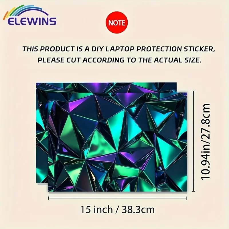 2-Pack laser diamond pattern laptop light beige sticker, self-adhesive art sticker, waterproof and scratch-resistant, suitable