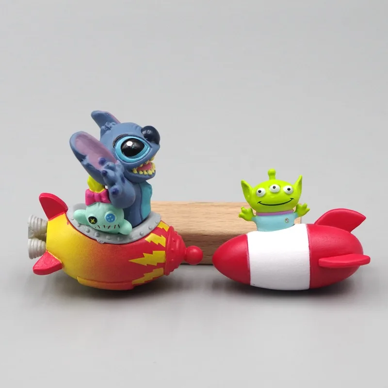 Kawaii Spaceship Stitch Dolls Hamburger Three-eyed Boy Action Figures Lilo & Stitch Hot Toys DIY Fridge Magnet Materials Kid Toy