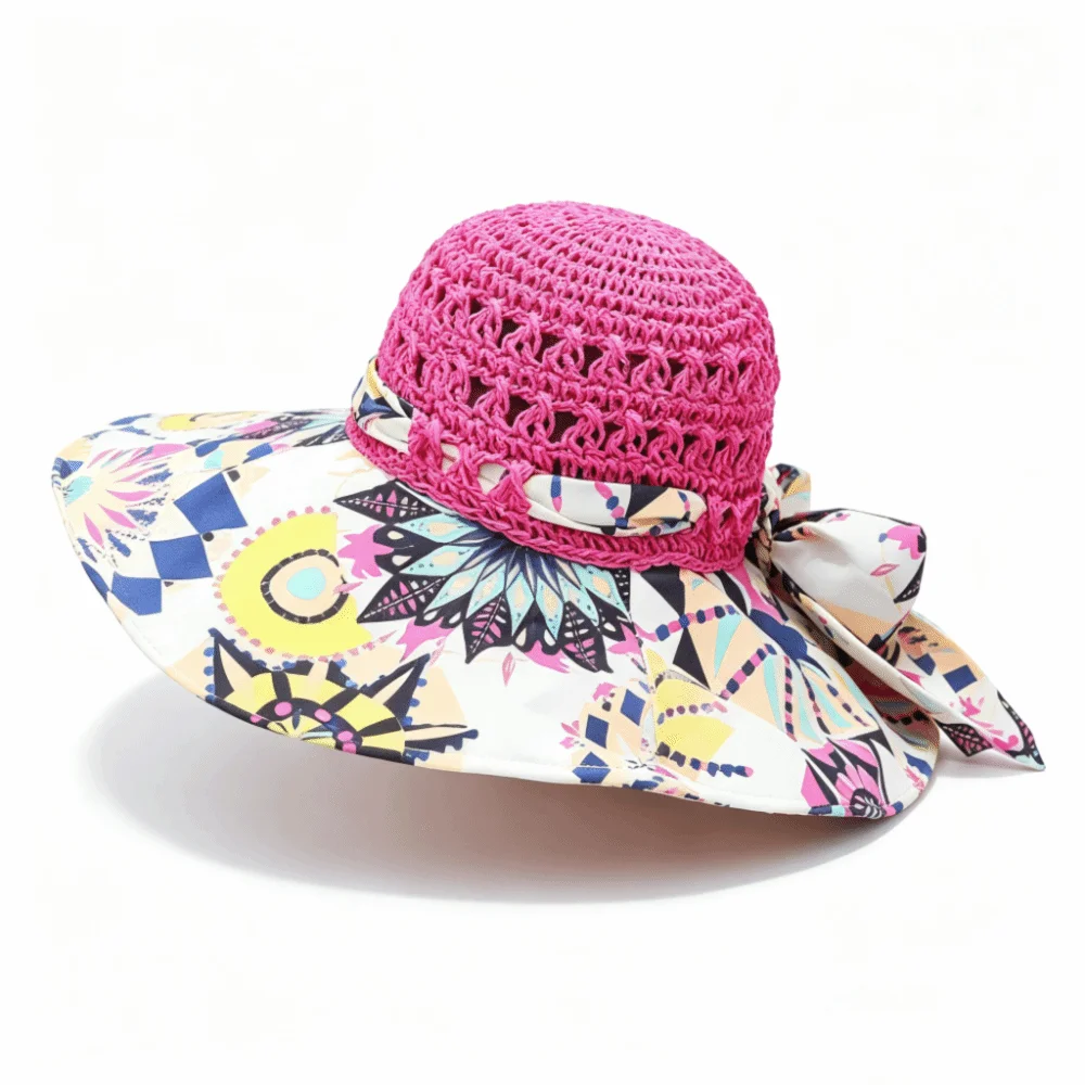 Large Brim Large Brim Straw Hat Foldable Breathable Sun Protection Hat UV Protection Exquisite Flower Sunshade Hat Summer