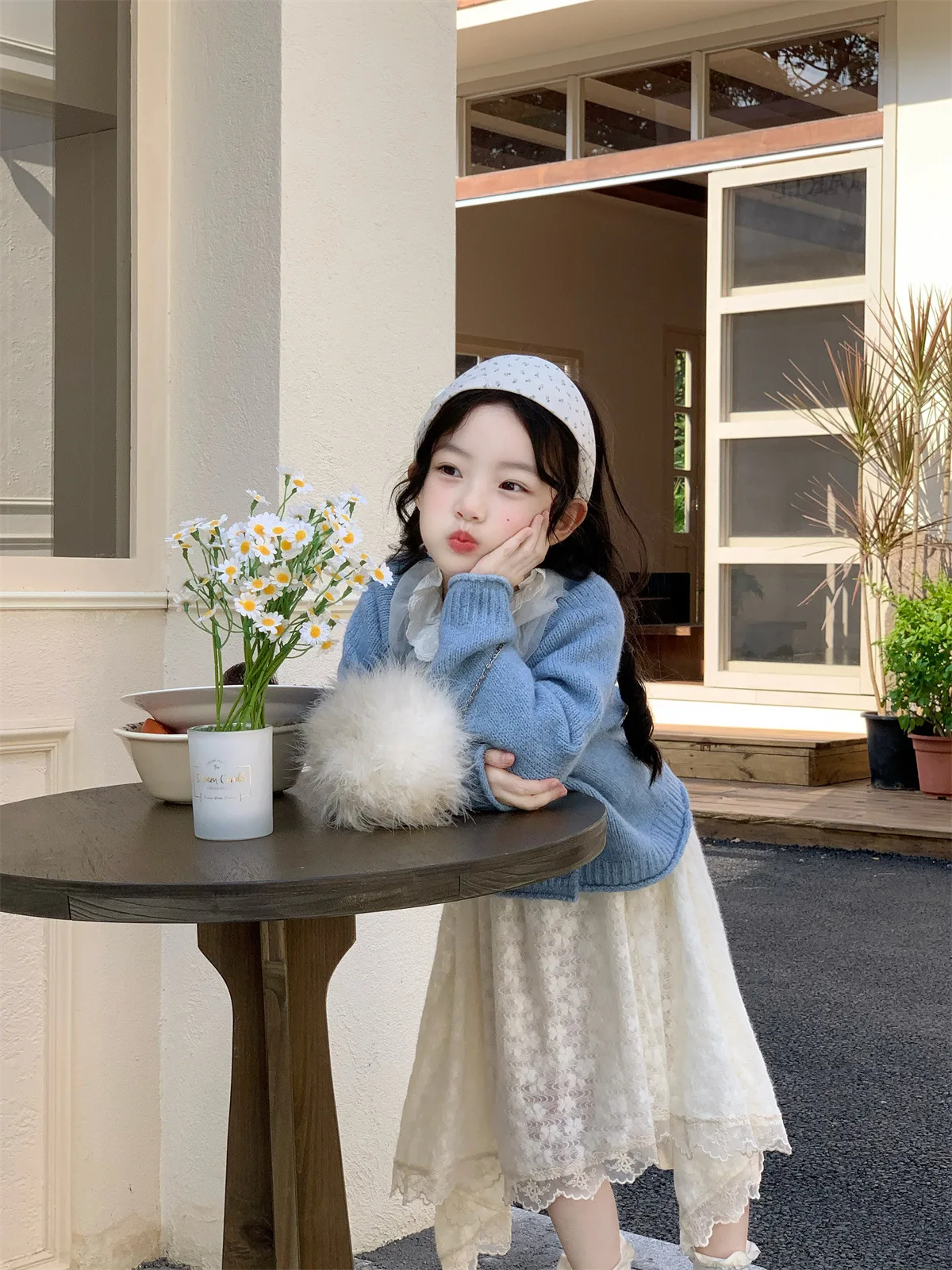 Bild 7: Mädchen Pullover 2026 Frühjahr Neue Mädchen Elegante Prinzessin Strickjacke Spitze Unten Hemd Spitze Halb Rock