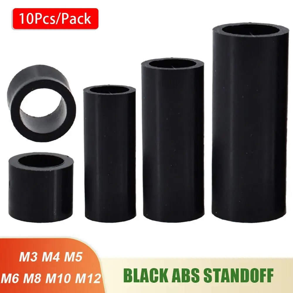 10Pcs/Pack New Non-Threaded ABS Spacer TV Install Column Pillar M3-M10 Hollow Standoff Round Black Nylon Washer