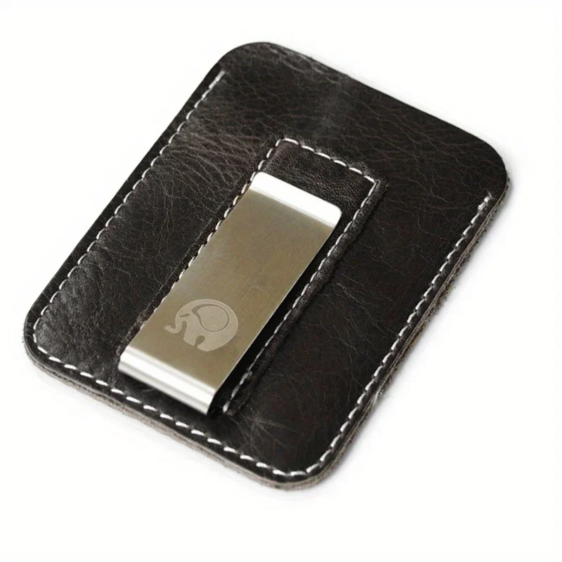 Mini portefeuille mince en cuir véritable pour homme, pince à billets en métal, petit porte-monnaie, fente pour carte de crédit