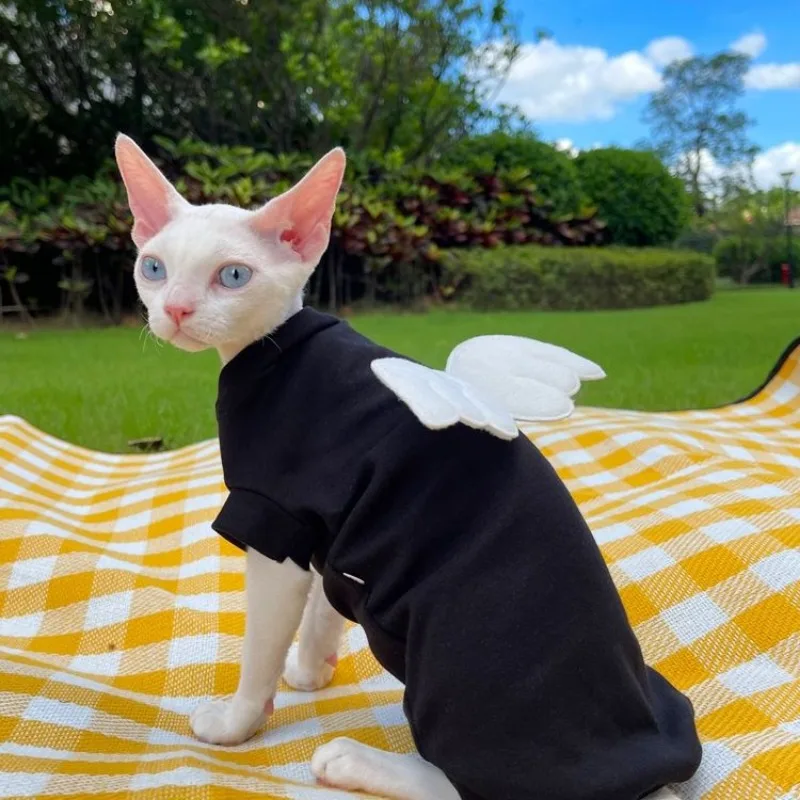 Sphinx Hairless Cat Clothing Vest Black Cute Little Angel Wings