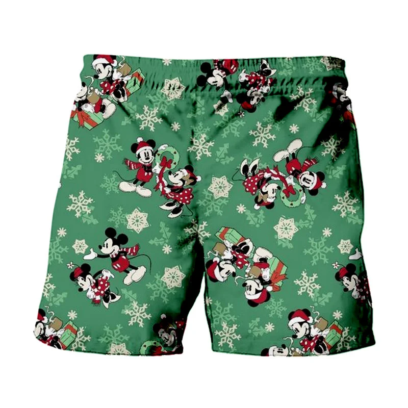 2024 Christmas New Disney Brand Mickey And Minnie Anime Print Summer Men\'s Fashion Beach Party Casual Shorts Y2K