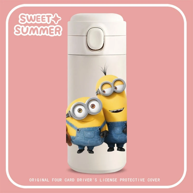 480Ml Anime Minions Thermos Cup Cartoon Cute Student Fashion Large Capacity Portable Water Bottle Kawaii Birthday Gifts Kids