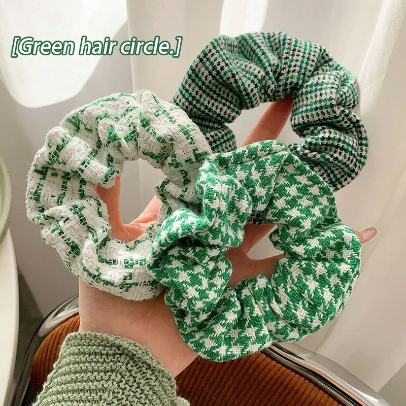 Green Plaid Large Scrunchies Ladies 2024 Spring Elastic Hair Bands for Women Ponytail Head Rope Headdress Lazo Pelo Mujer