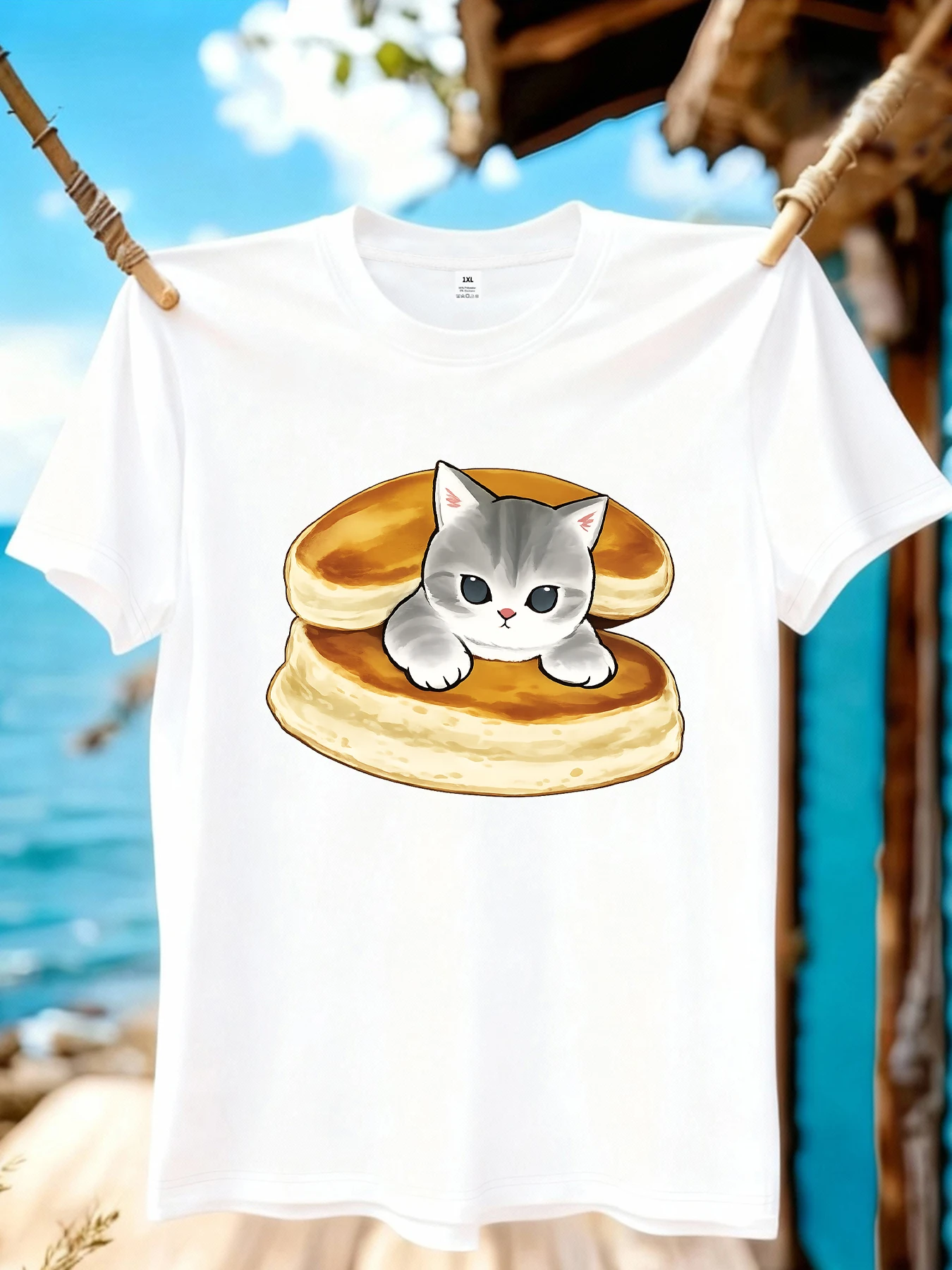 

【WZM10897】Женская футболка больших размеров с круглым вырезом и принтом в виде мультяшного кота, летняя повседневная футболка с короткими рукавами, универсальная, в уличном стиле