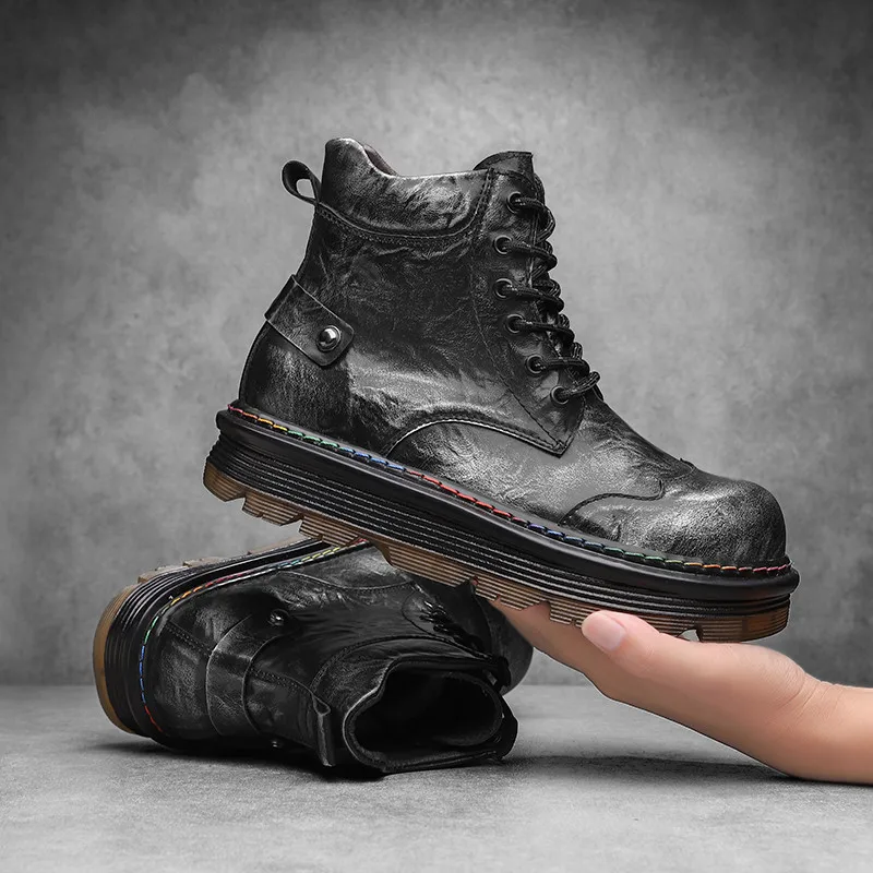 

Высококачественные кожаные мужские мотоциклетные ботинки, модные черные ботинки на платформе, мужские дизайнерские уличные байкерские ботинки, мужские botas para hombre