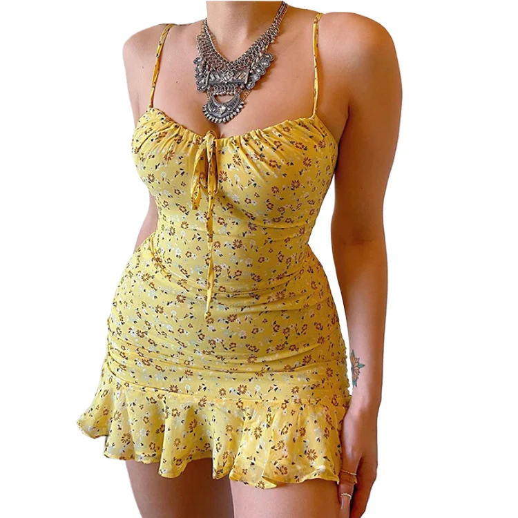 

Dresses 2025 Woman Sexy Printed Mini Dress Summe Casual Home Small Floral Camisole Dress Summer Comfortable Skirk