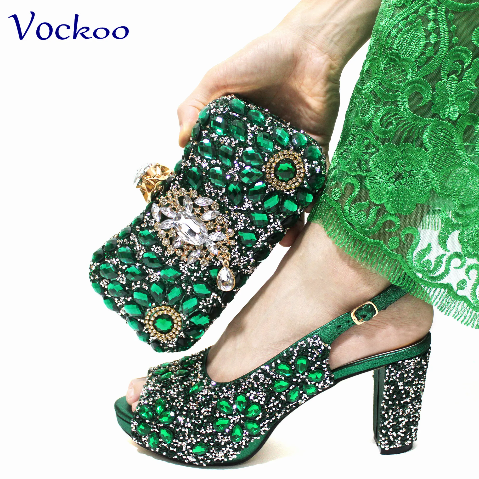 Sandalias de estilo clásico de alta calidad con plataforma para mujer, zapatos italianos elegantes, conjunto de bolso a juego en Color verde para fiesta de boda