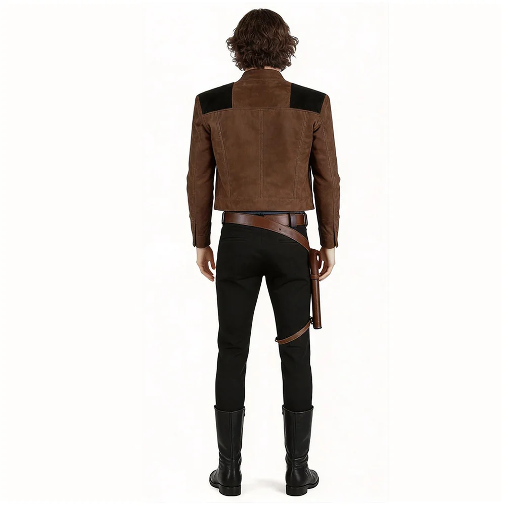 Han Solo Cosplay Costume Adult Men Top Brown Jacket Grey Shirt Black Pants Belt Holster Halloween Carnival Fancy Dress Outfit view 3