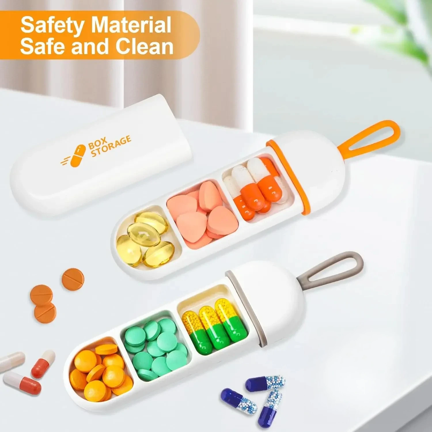 Portable Colorful 3 Spaces Medicine Case Health Care Container Case Pill Box Splitters Travel Pill Box Tiny Box Easy to Carry