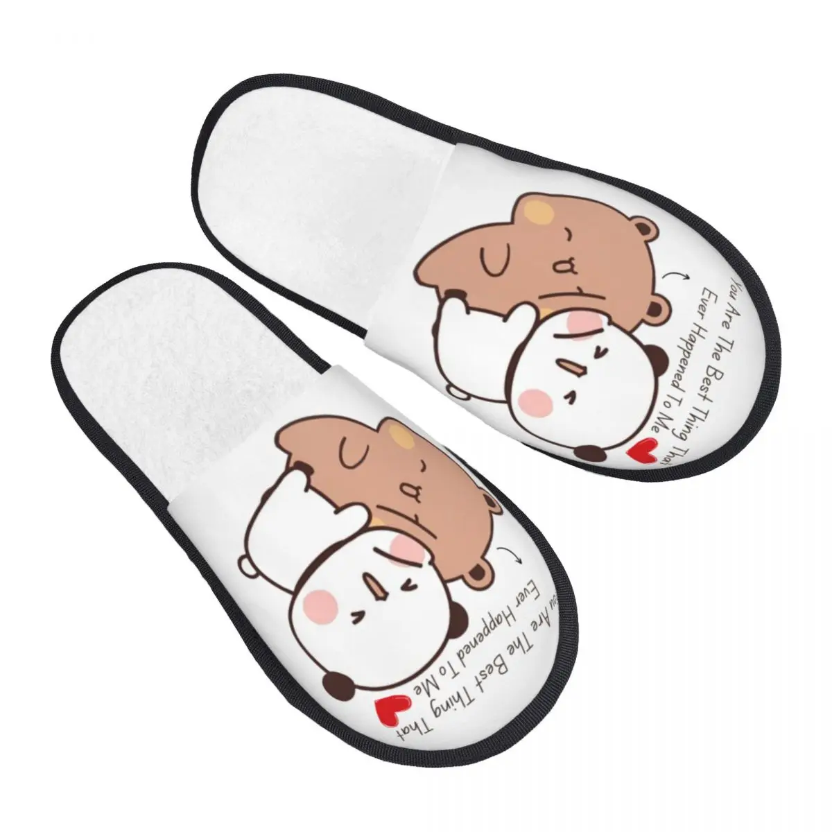 

Bubu Dudu Panda And Brownie Bear Couple Guest Slippers for Spa Women Custom Print House Slipper