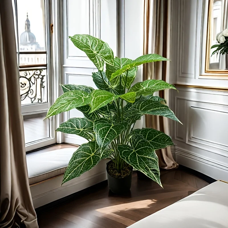 1 STÜCK 24 Blätter Künstliche grüne Fee Taro Blätter Monstera Grüner Rettich Calla Lilie Blätter Urlaub Home Office Dekoration Neujahr – Detail 2