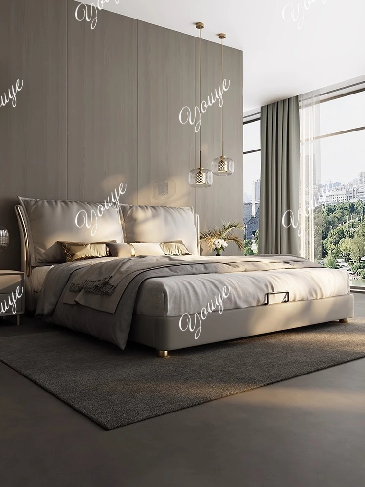 

Modern simple light luxury leather bed small apartment master bedroom high-end atmospheric soft bag bed new design
