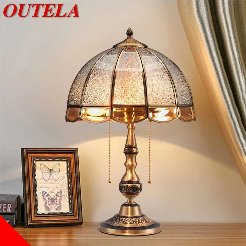 

OUTELA Contemporary Brass Table Lamp LED Retro Creative Luxury Glass Copper Desk Light For Home Living Room Study Bedroom