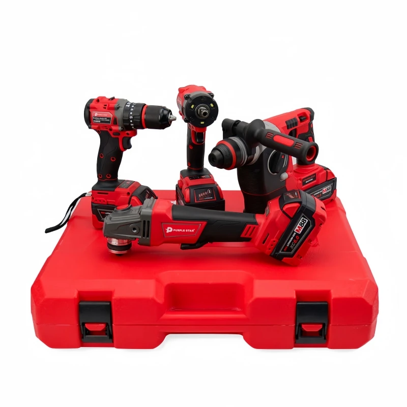 

Brushless Electric Tools Screwdriver Electric Hammer Angle Grinder Electric Wrenches Combination Set with 4 Batteries